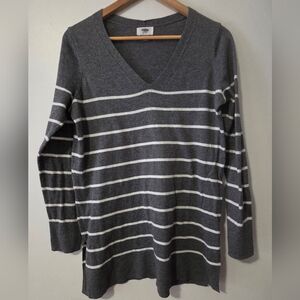 Old Navy Charcoal and White V-Neck Sweater